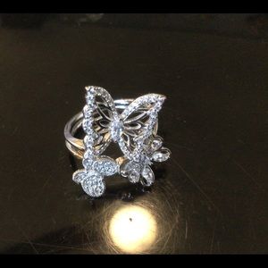 JTV Rhodium over Silver Butterfly Ring Size 10